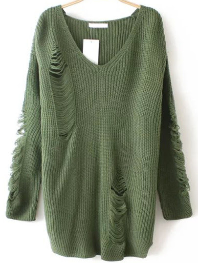 http://www.shein.com/Army-Green-V-Neck-Ripped-Sweater-p-230056-cat-1734.html?aff_id=1285