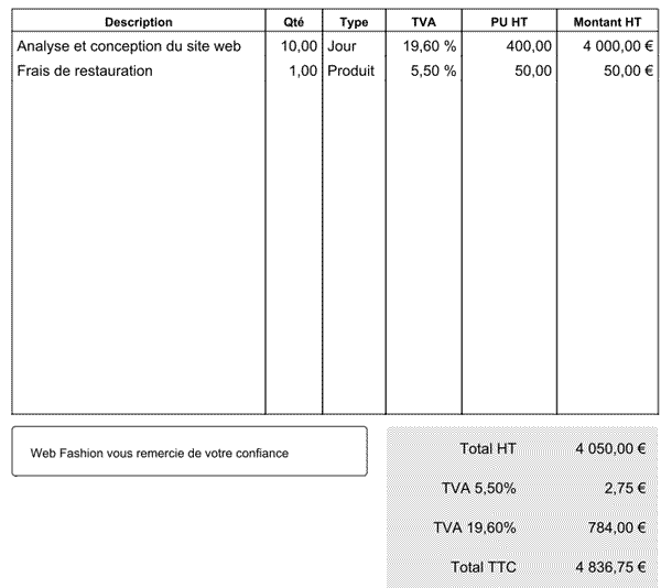 Exemple De Facture Avec 2 Taux De Tva  Le Meilleur Exemple