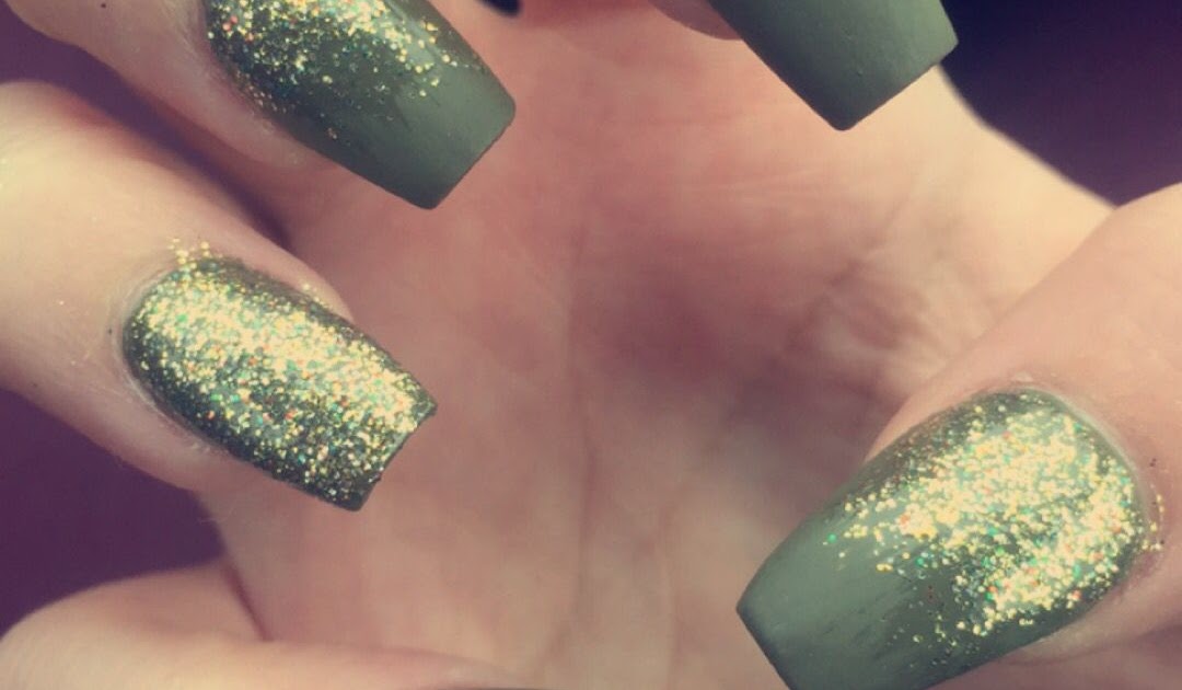 1. Olive Green Coffin Nails with Gold Accents - wide 9