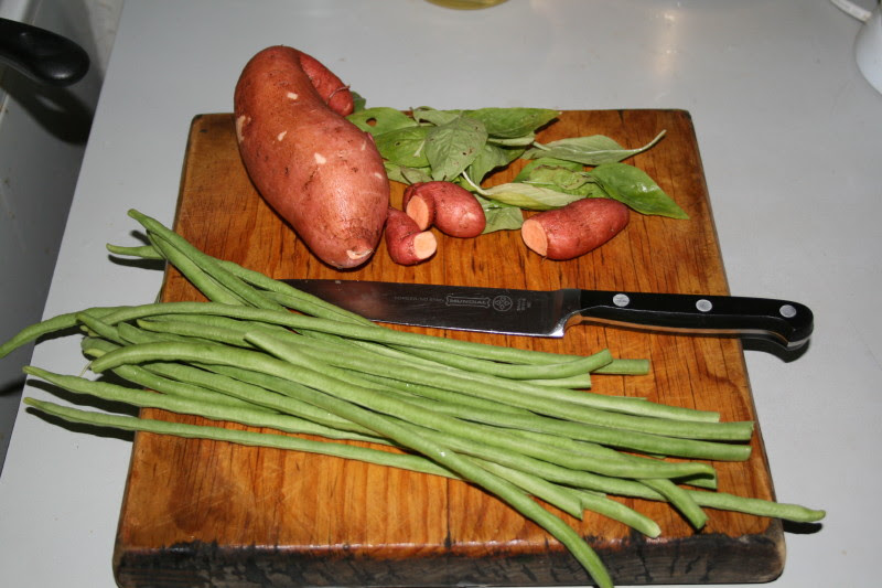 snake bean, basil and sweet potato