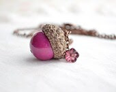 Acorn Necklace - Acorn Jewelry, Plum Purple, Magenta, Copper Necklace, Vintage Bead, Real Acorn Top - Woodland Collection - EternalEden