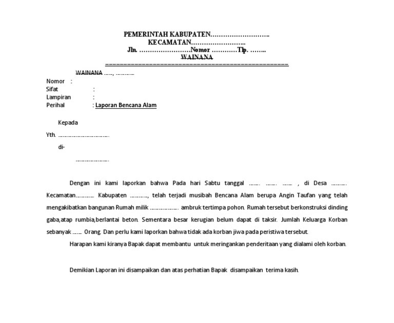 Contoh Laporan Kejadian Peristiwa