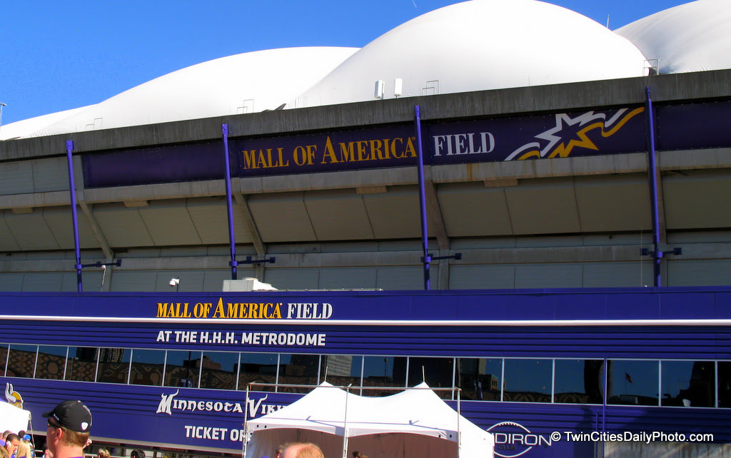 If you've visited the Metrodome in the past, or at least prior to the Minnesota Twins leaving the stadium, you may recall the support beams were painted red. Now that the stadium is solely the Vikings stadium, the dome has had a makeover. The beams, railings, doors, some of the walls are now Vikings purple in color.