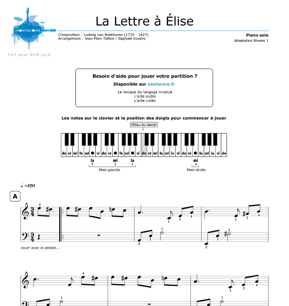 Partition Lettre A Elise Piano Facile La Lettre A Elise Partition Facile Piano