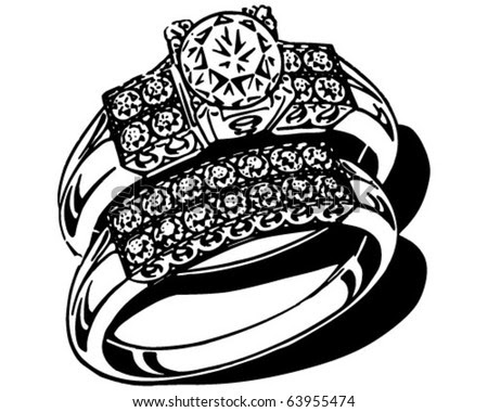 stock vector Opulent Wedding Ring Set Retro Clipart Illustration