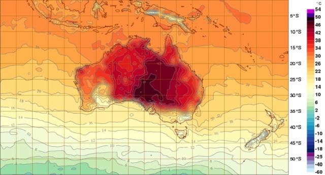 Interactive Weather Map of heat affected areas of South Australia for 1 January 2014