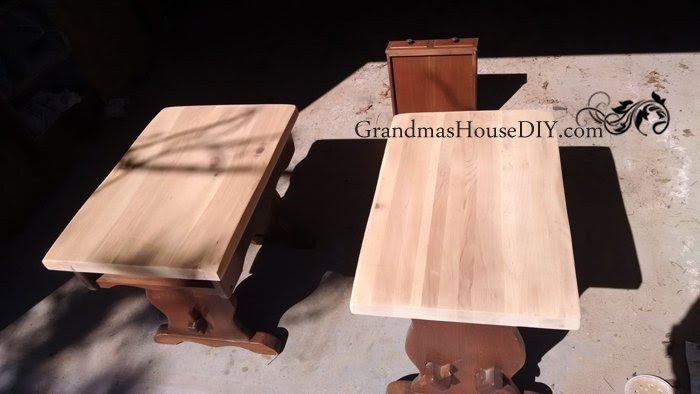 Before and after old end tables get a DIY country makeover with white paint and refinished tops Before and after old end tables get a DIY country makeover with white paint and refinished tops
