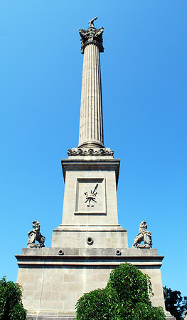 Brock's Monument is a 185-foot column atop Queenston Heights in Queenston, Ontario, dedicated to Major General Sir Isaac Brock, one of Canada's heroes of the War of 1812. Brock and one of his Canadian aides-de-camp, Lieutenant-Colonel John Macdonell, are interred at the monument's base on the heights above the battlefield where both fell during the Battle of Queenston Heights on October 13th, 1812.