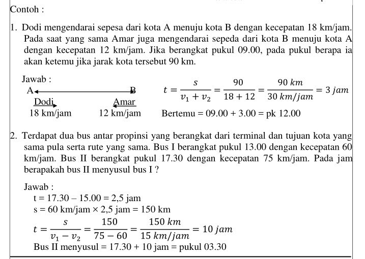 Contoh Soal Matematika Jarak Waktu Dan Kecepatan