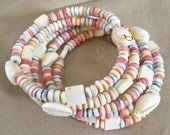 Pastel & Pink Colored Memory Wire Wrap Cuff Bracelet - Natural Heishi and Seashell Beads (1291) - IrenesJewelryDesign Pastel & Pink Colored Memory Wire Wrap Cuff Bracelet - Natural Heishi and Seashell Beads (1291) - IrenesJewelryDesign