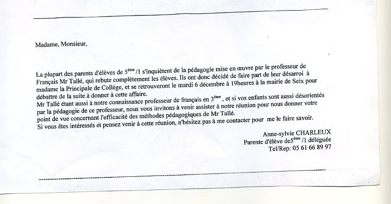 Modèle De Lettre D Excuse Pour Un Prof  Exemple de Lettre