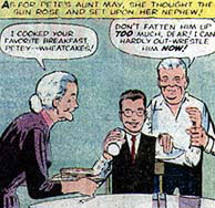 Later, Ben Parker was shot when a burglar tried to steal his delicious, delicious wheatcakes. May Parker's Wheatcakes