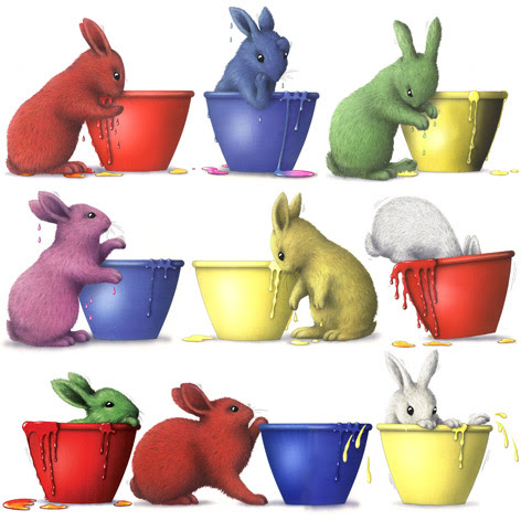 Rabbits in paint pots