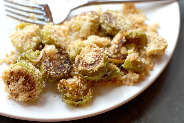 Roasted Brussels Sprouts With Crisped Parmesan Garlic & Buttered Breadcrumb Topping by Eve Fox, Garden of Eating blog, copyright 2011