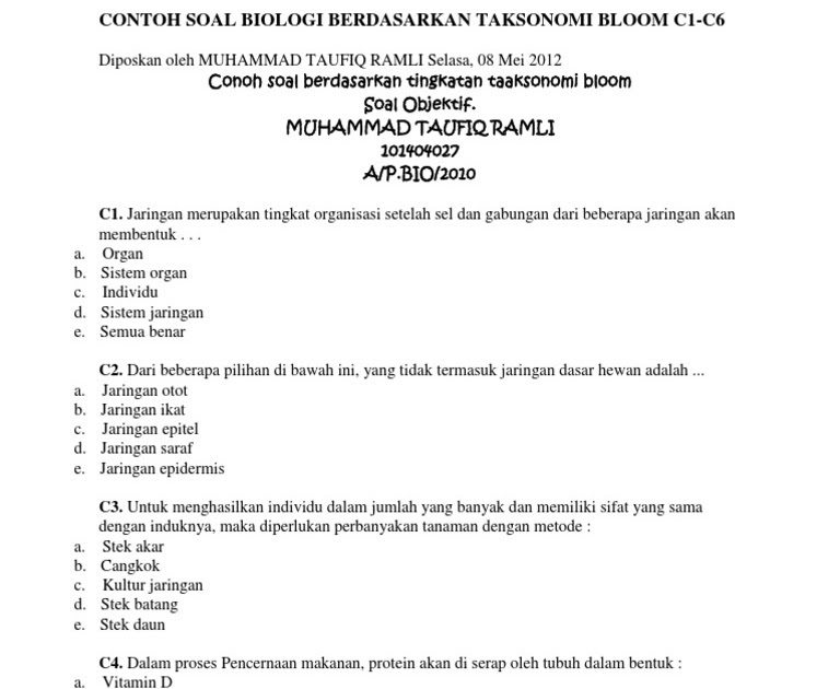 Contoh Soal C1 Sampai C6 Untuk Sd - Format Penulisan Soal Contoh