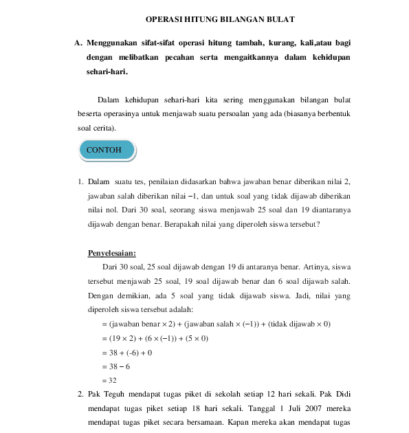 Contoh Soal Dan Jawaban Operasi Hitung Bilangan Bulat Dunia Sosial