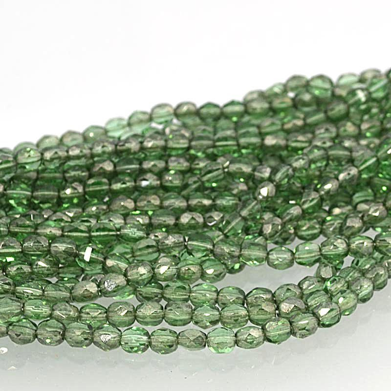 s37771 Firepolish - 6 mm TwoWay Cut - Bottle Green Lustre (strand 25)