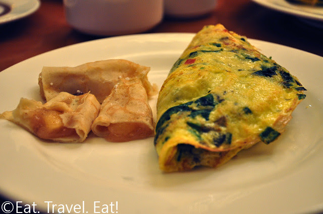Omelet, Apple Crepes and Cheese Blintz