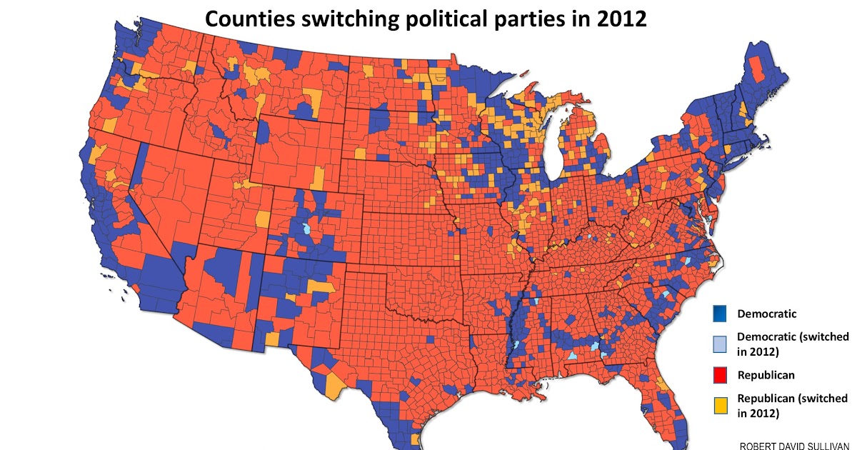Map Of Us Counties By Political Party