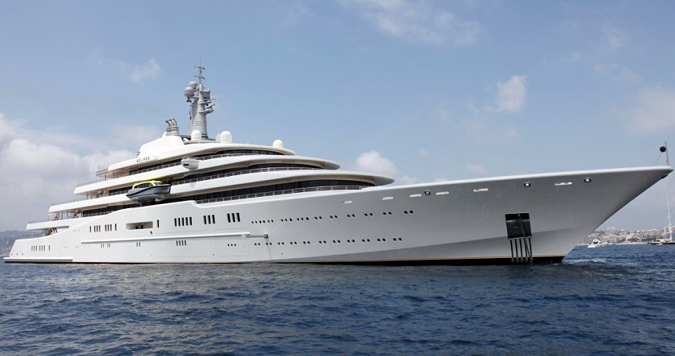 Huge: Eclipse, owned by Chelsea Football Club owner Mr Abramovich, has two swimming pools, two helipads, a gym, hair salon, dancefloor and a 007-style submarine