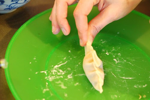 Crimping the potsticker by Eve Fox, Garden of Eating blog, copyright 2012
