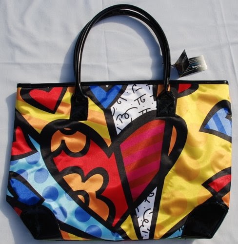 Fashion Purse: Romero Britto Large Heart Tote Bag Shiny Black Handle ...