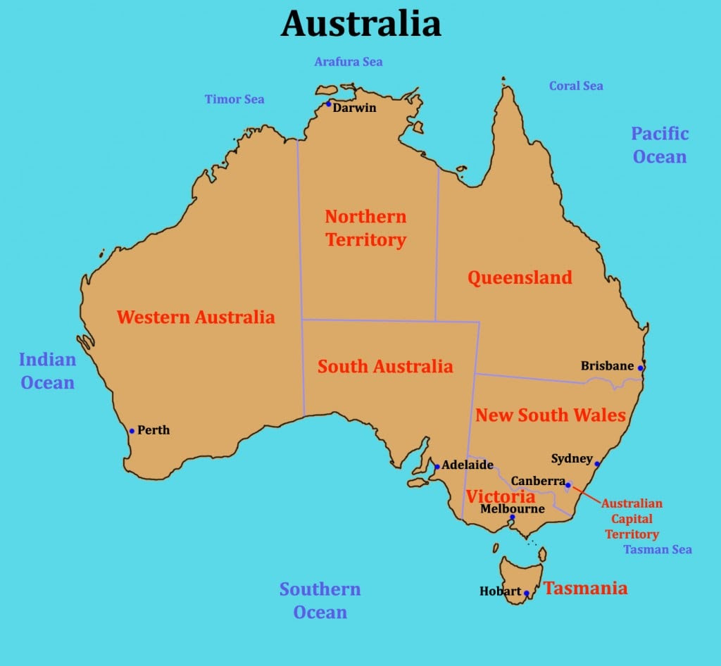 Карта австралии на английском языке