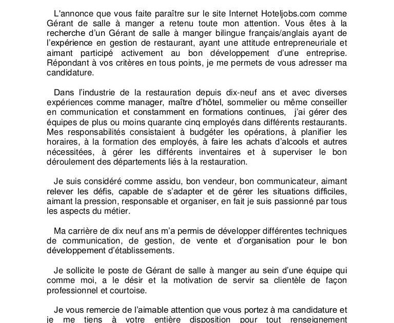 Lettre Motivation Poste Responsable  Delnancz
