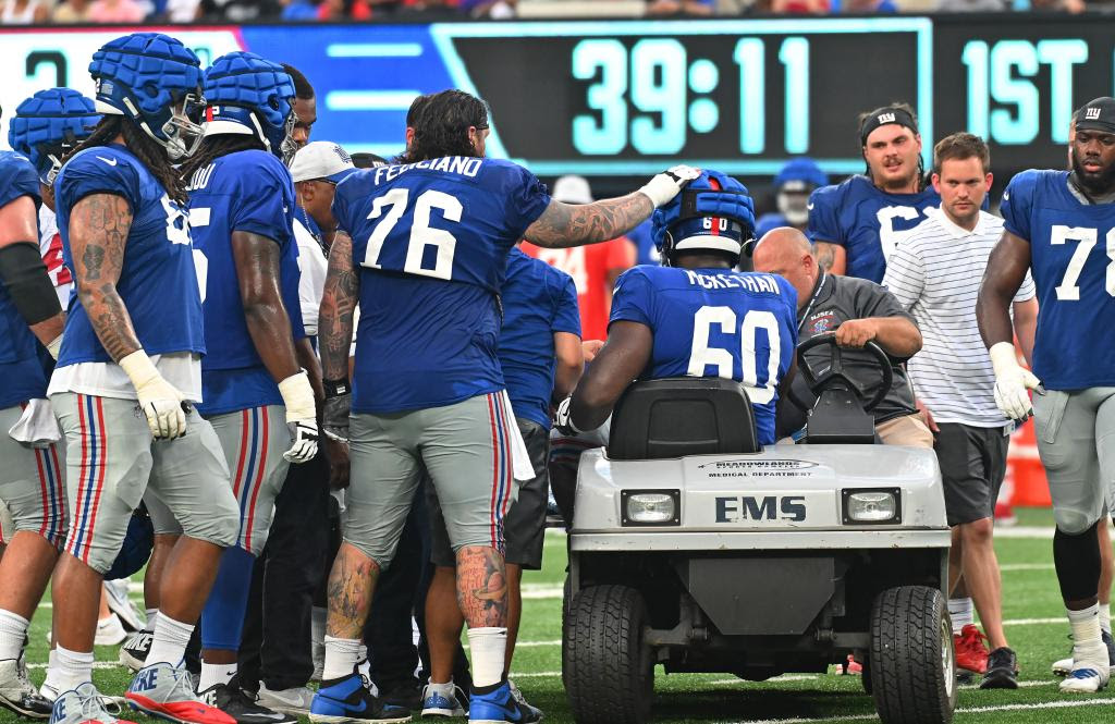 Giants' Marcus McKethan carted off field during scrimmage