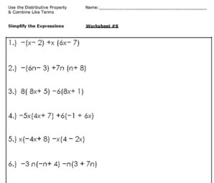 Distributive Property And Combining Like Terms Worksheet Pdf - worksheet