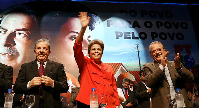 Ex-presidente Lula, presidente Dilma e governador Tarso Genro, em seminário do PT realizado em Porto Alegre