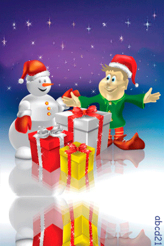 Снеговик и мальчик с подарками