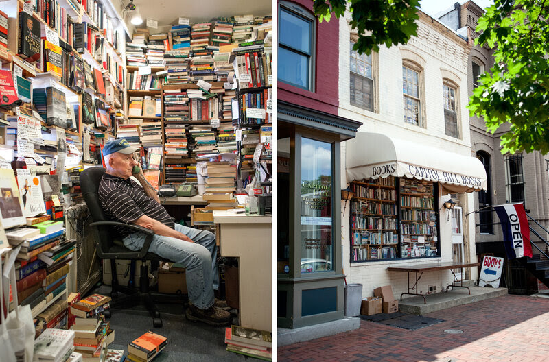 Capitol Hill Books owner Jim Toole runs the front register of his used bookstore several days a week. He has banned several words from his store, including "awesome," "perfect" and "Amazon."
