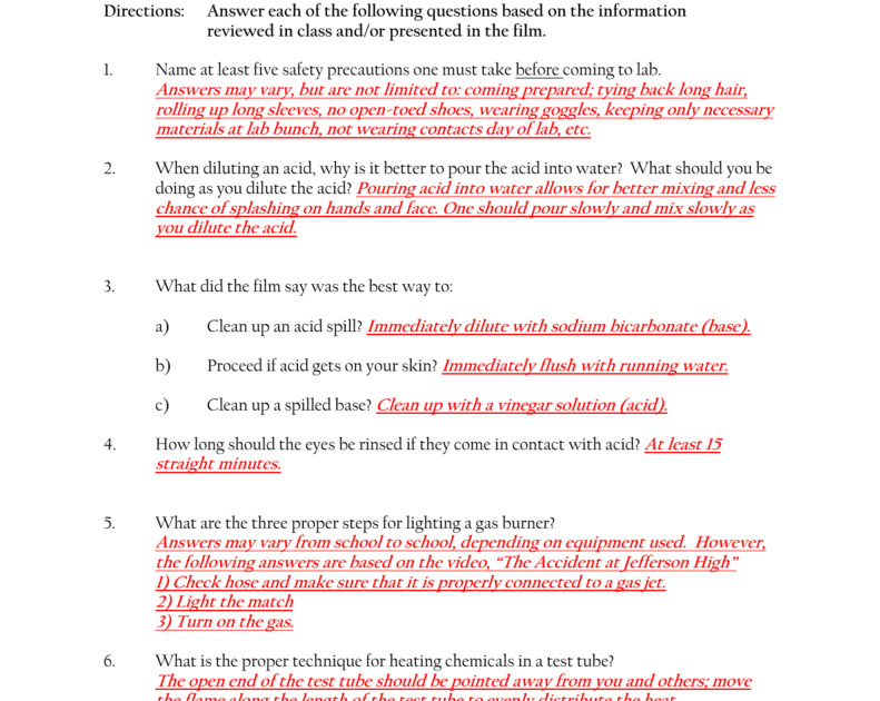 Lab Safety Worksheet Answers - Nidecmege