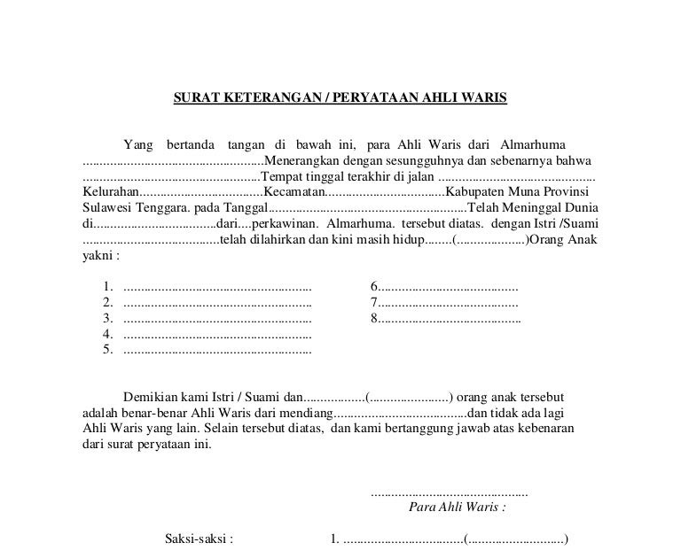 Contoh Surat Keterangan Ahli Waris Masih Hidup Contoh Surat