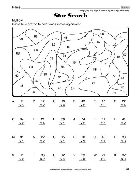 Double Digit Multiplication Color By Number Worksheets