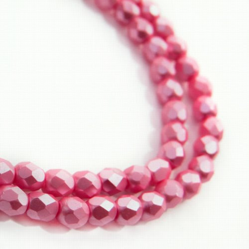 27099000-04 Firepolish - 4 mm Faceted Round - Pearl Pastel Baby Pink (strand 45)