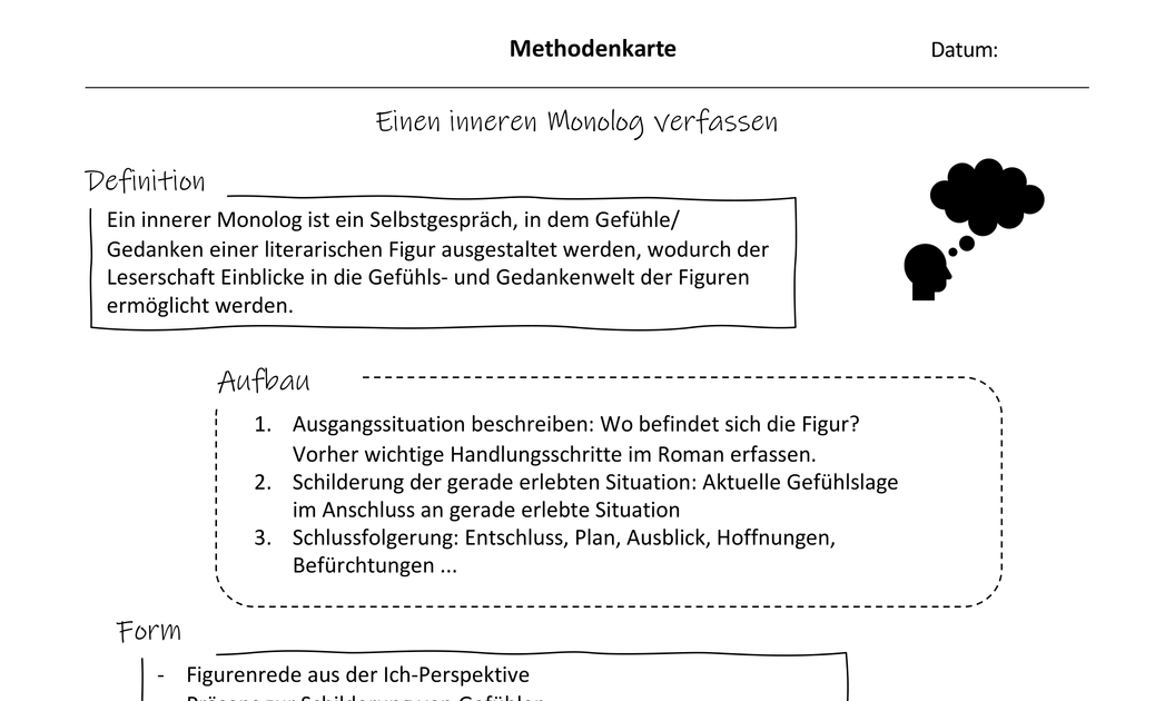 Innerer Monolog Beispieltexte / Klassenarbeit Innerer Monolog