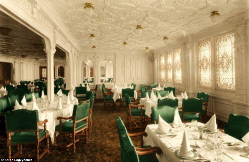 Dinner time: The dining room, painted here with white walls and green chairs, was a grand room 
