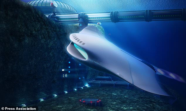 The concepts unveiled include a crewed mothership shaped like a manta ray (pictured). Young students from UKNEST, a not-for-profit organisation based in Portsdown, Portsmouth, which promotes science and technology for UK naval design, took part in the design challenge