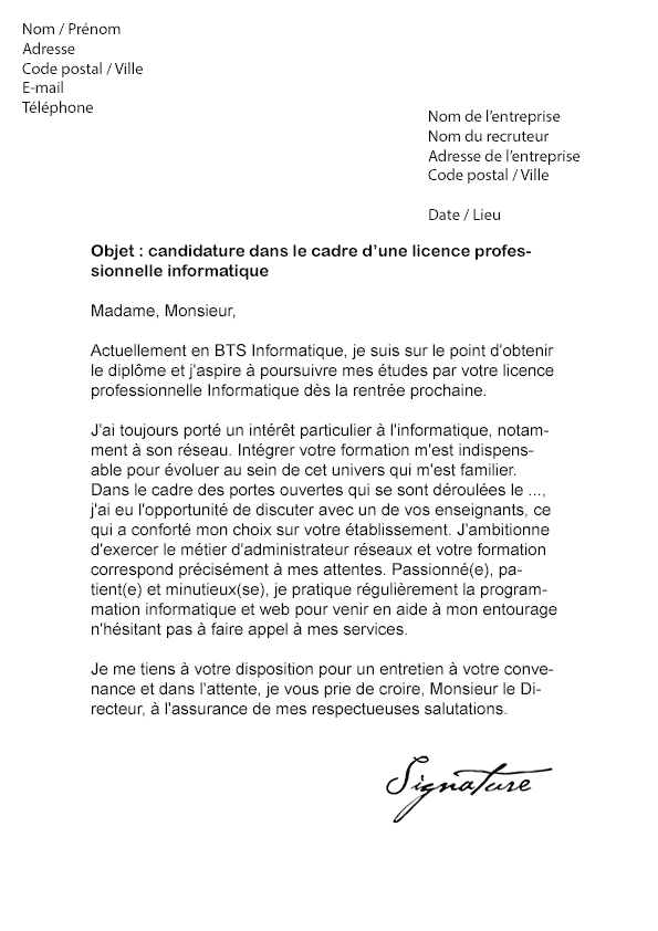 Lettre De Motivation Dut Réseau Et Télécommunication - Exemple de Lettre