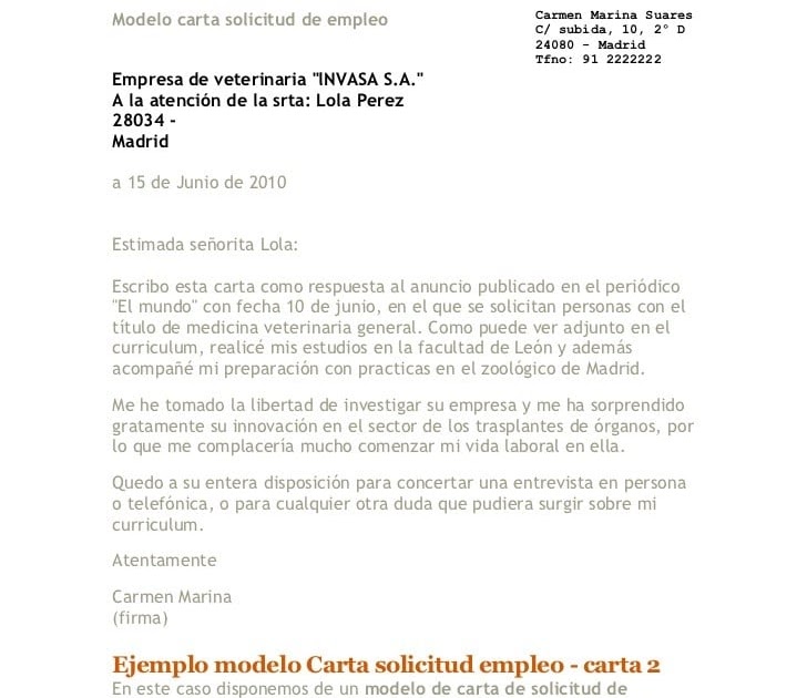 Ejemplo De Carta Formal En Ingles Para Pedir Trabajo Para Trabajadores