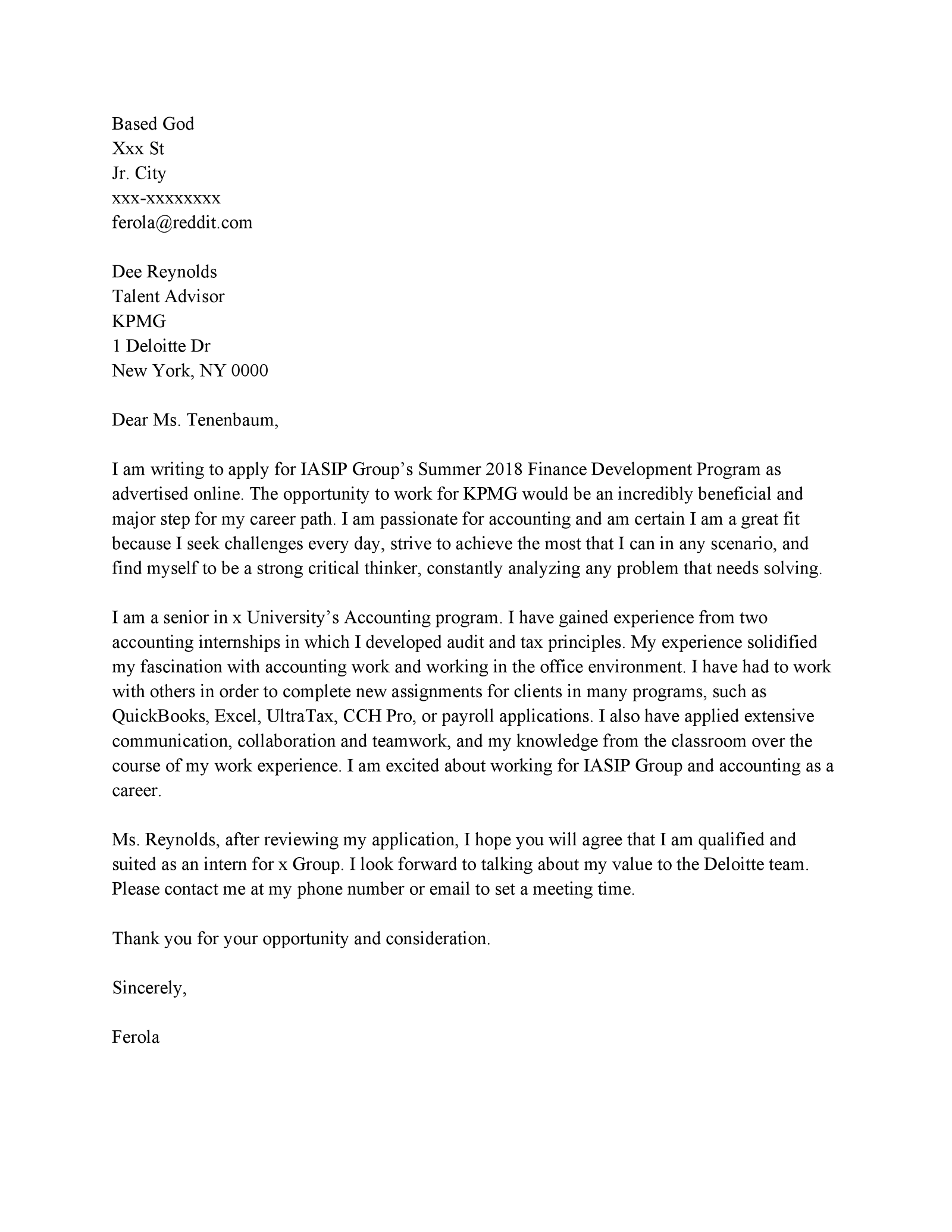 cover letter for reddit