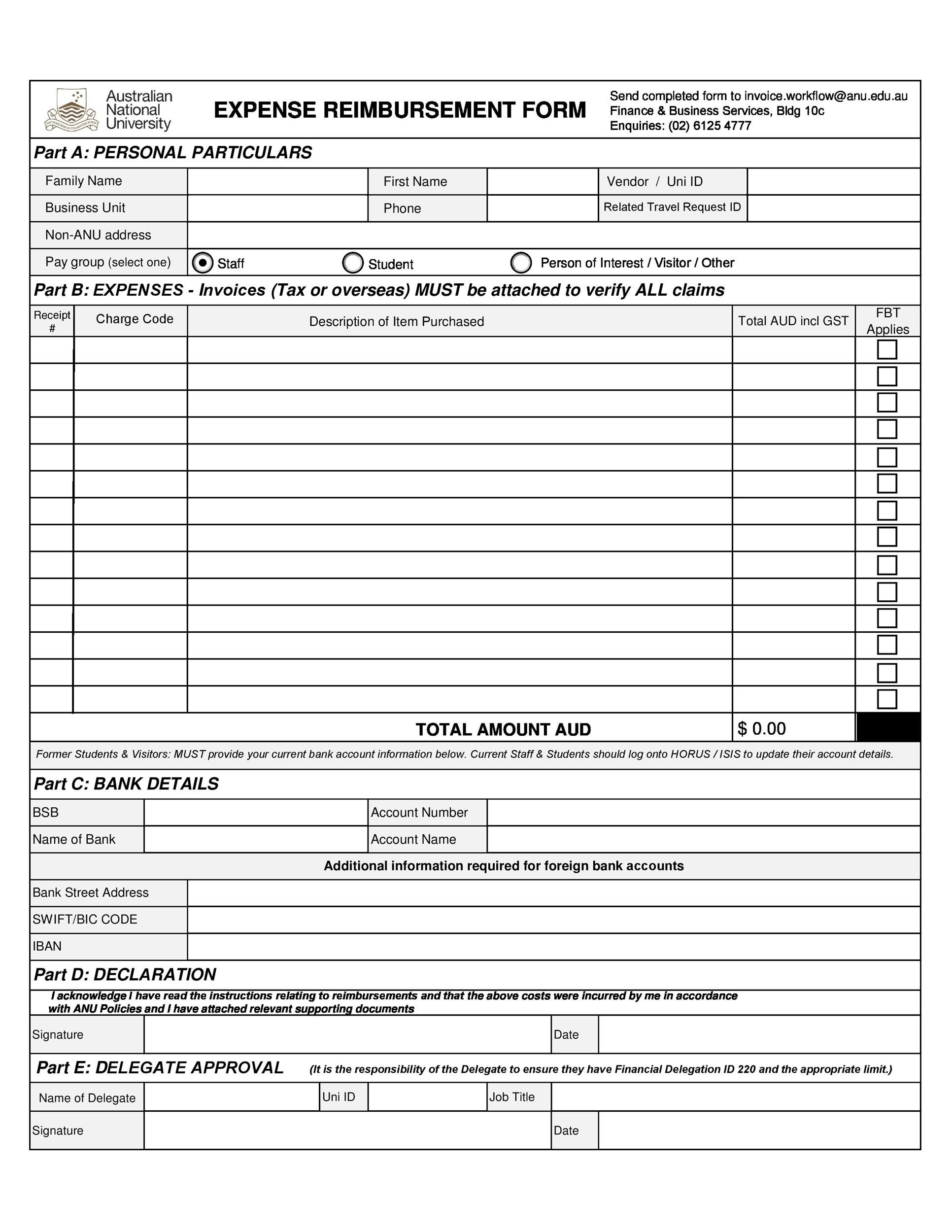 Gas Mileage Reimbursement Form Excel Templates