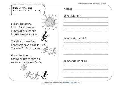Astonishing Comprehension Activities for 1st Grade - Printable Worksheet