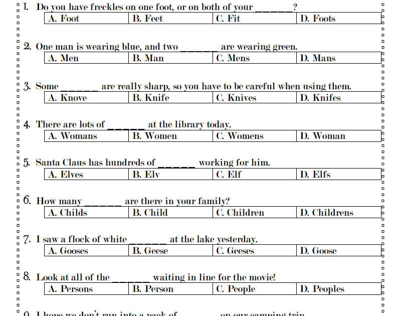 Irregular Nouns Worksheet Grade 7 - Advance Worksheet