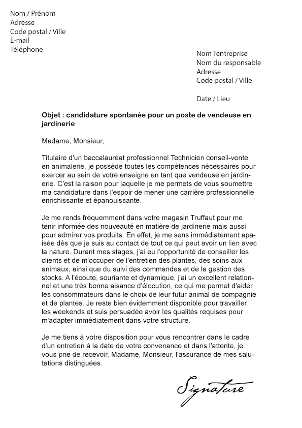 Lettre De Motivation Vente Jardinerie  Rungon f