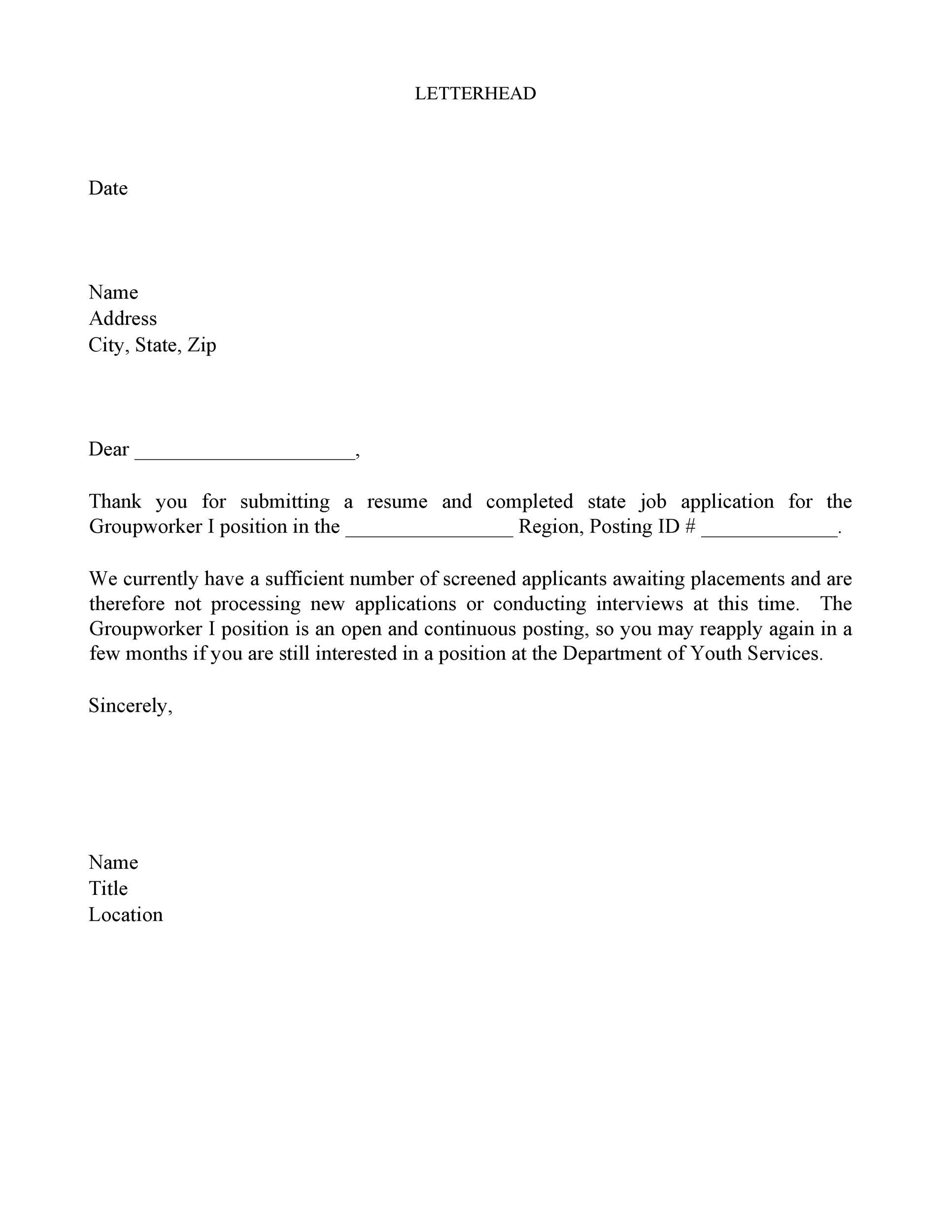 sample decline application letter