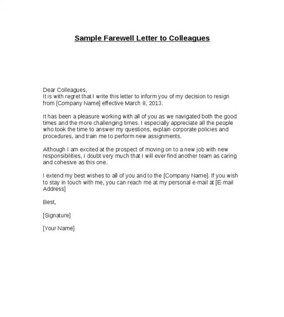 Farewell Letter To Colleagues After Resignation Letter