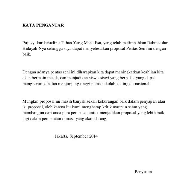 Contoh Kata Pengantar Proposal Pentas Seni Berbagi Contoh Proposal